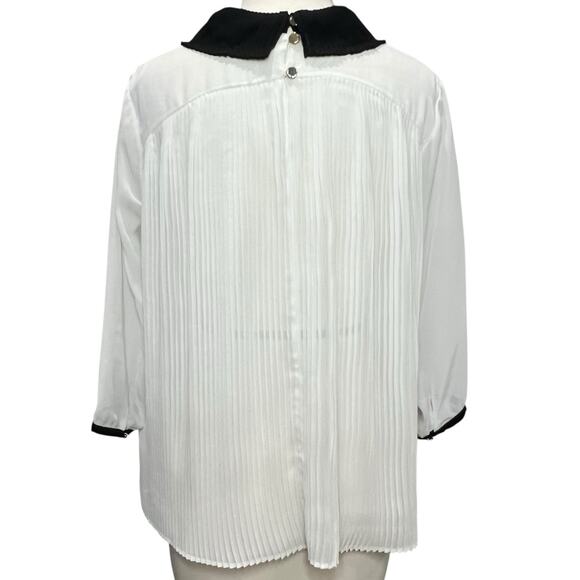 Ted Baker Jenya Blouse S Off White Black Pleated Peter Pan Collar Modest Chic - Picture 4 of 16